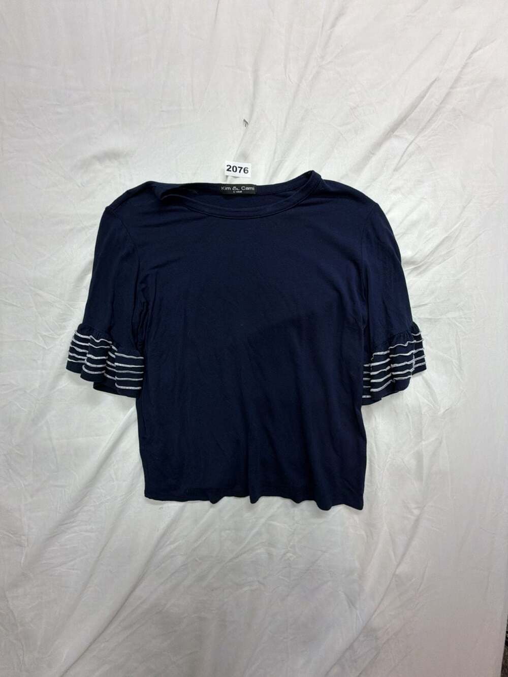 Kim & Cami Flounce Sleeve Top Size X-Small Navy Blue